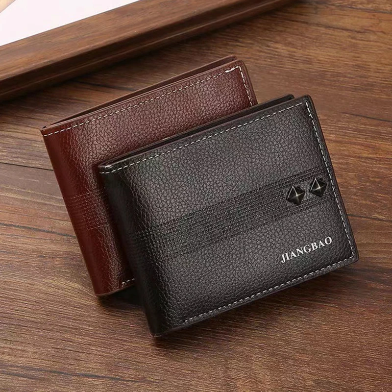 Fashion Men Short Wallet Small Solid Wallets PU Leather Purse Simple Retro Card Holder Ultra-thin Money Clip Personality