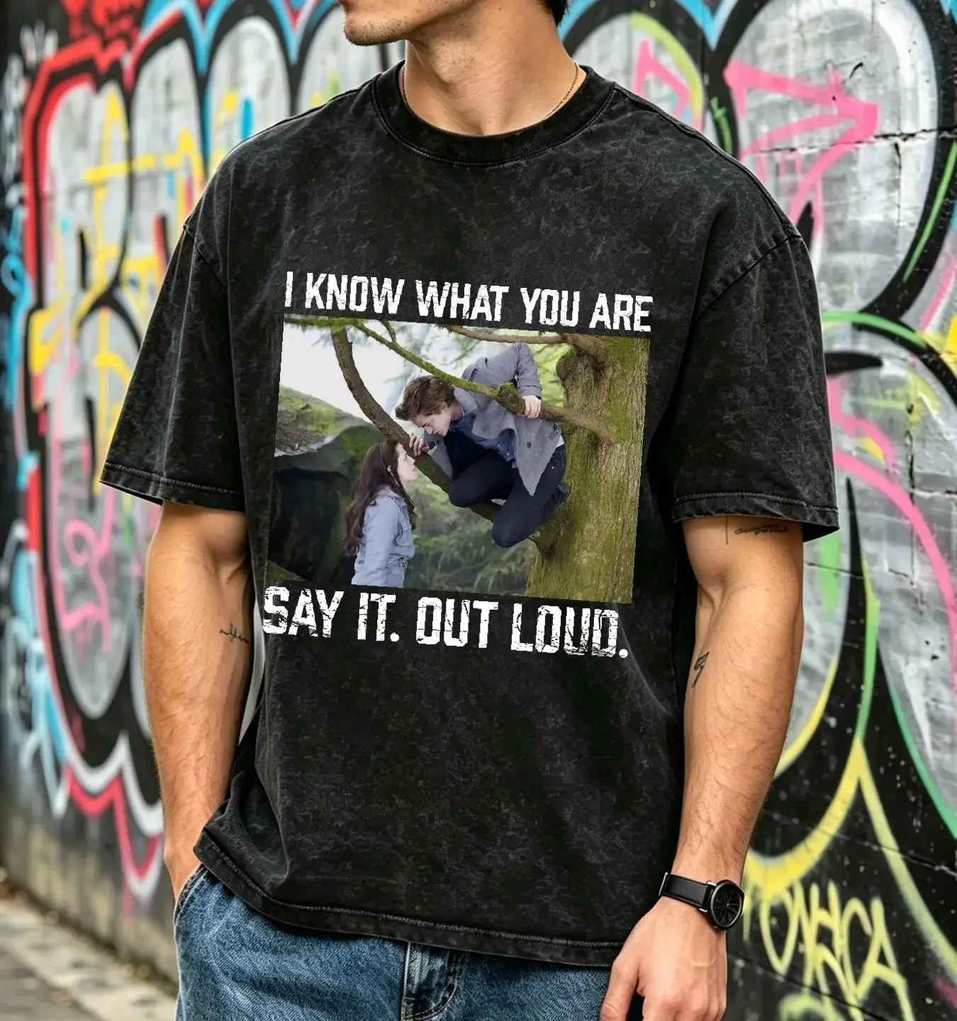 washed T Shirt twilight say it out loud vintage Washed graphic Stylish streetwear Top For Everyday Wear Stretched Versatile