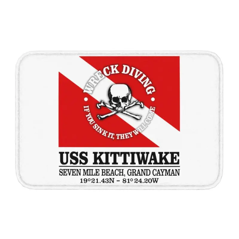 USS Kittiwake Scuba Diving Front Door Mat Anti-Slip Outdoor Waterproof Diver Dive Flag Doormat Living Room Entrance Rug Carpet