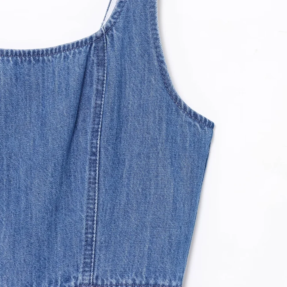 فستان من قماش الدنيم بحاشية واسعة وخصر بدون أكمام وياقة مربعة وسحاب خلفي فستان صيفي جديد للسيدات