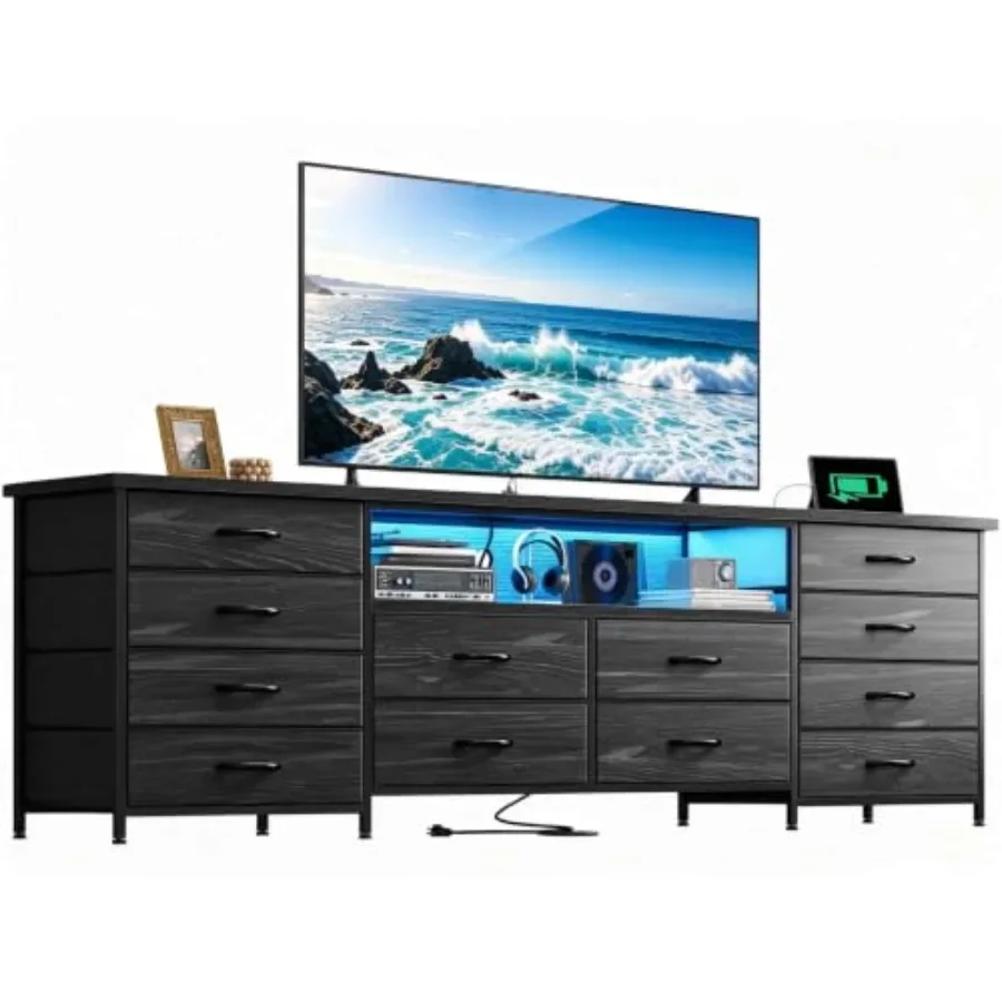 12-Drawer Bedroom Dresser and TV Stand in Wood Finish, Espresso Color, Space-Saving Design with Smooth-Glide Drawers