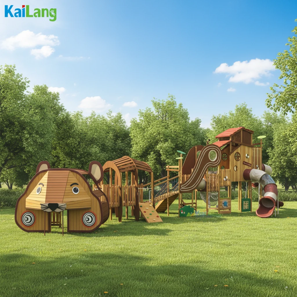 Outdoor Children'S Park - 고품질 동물원 야외 놀이공원 나무 미끄럼틀
