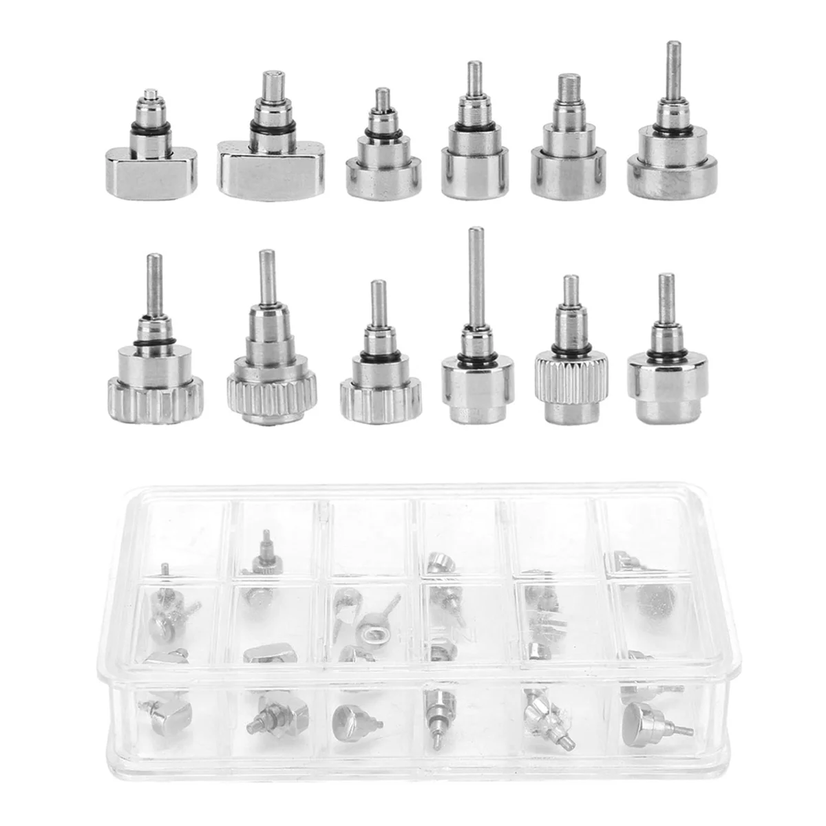 ABQR Stainless Steel Watch Push Button,12 Grid/Box Watch Repairing Tool Accessory,Replacement Kit Watch Repair Tool
