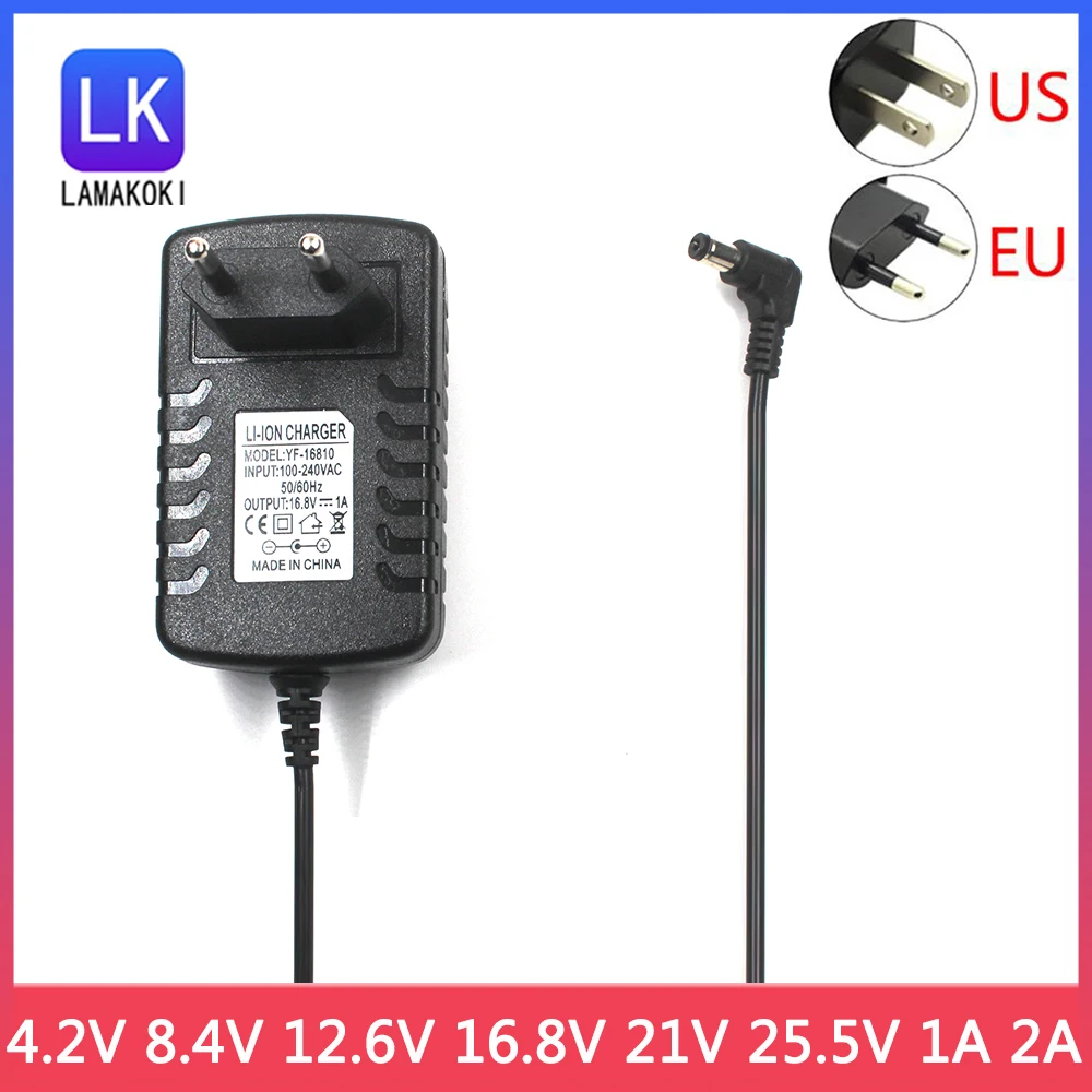 18650 Rechargeable Lithium Battery Charger DC 5.5mm * 2.1mm 90° Elbow Portable Charger 4.2V 8.4V 12.6V 16.8V 21V 25.2V 1A 2A