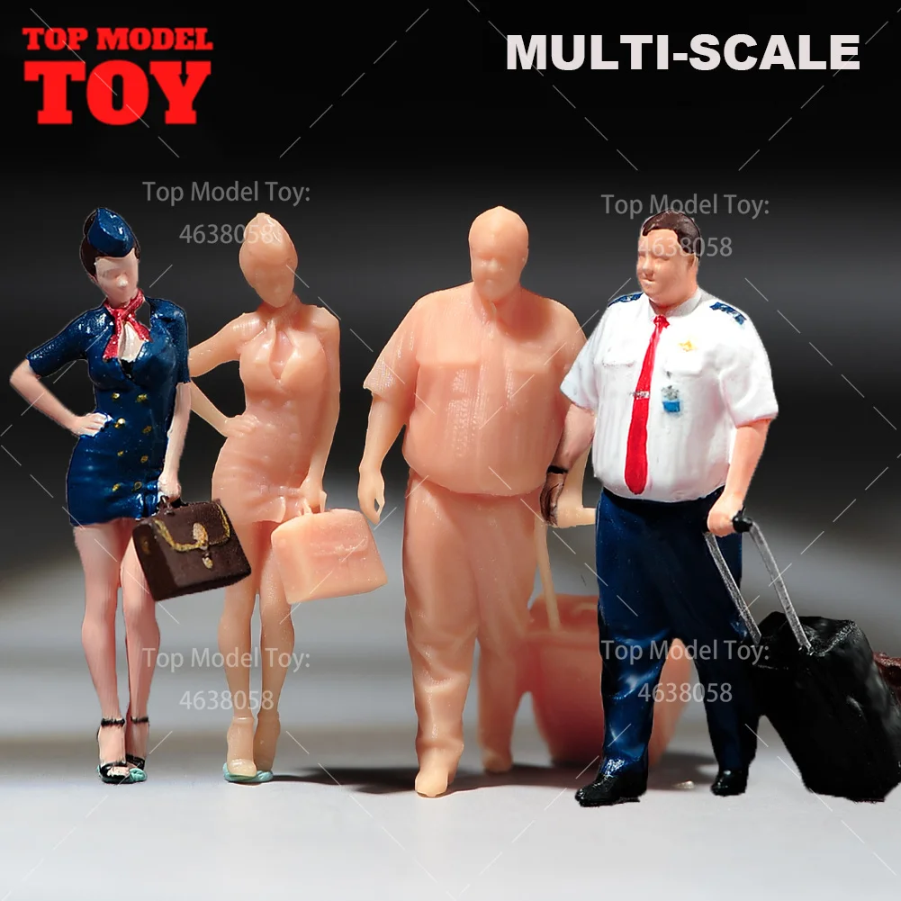 Unpainted Miniatures 1/64 1/43 1/87 Scale Aircraft Commander Beautiful Stewardess Scene Figure Dolls Model For Cars Vehicles Toy