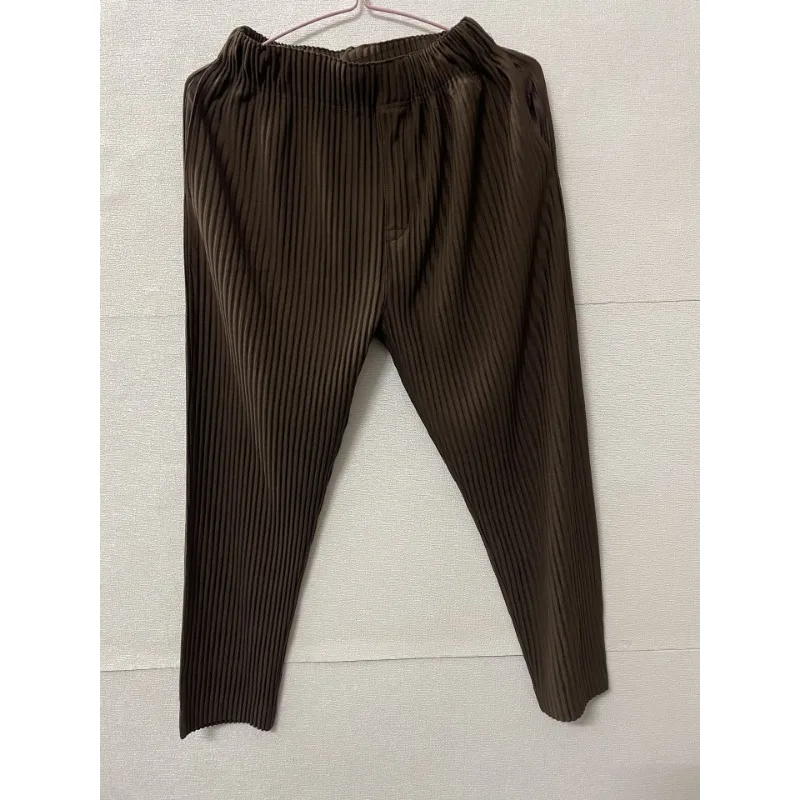Miyake Pleated Original Casual Pants Men's Nine-minute Pants Fold Drape Elastic Waist Pants Casual Japanese Men Pleat Trousers
