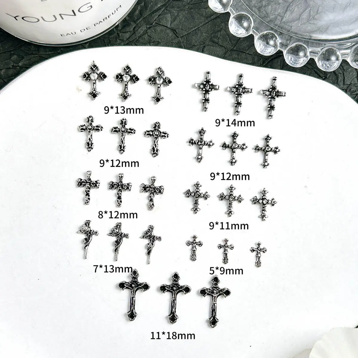 3D Alloy Halloween Series Punk Cross Nail Art Decoration Y2K Black Multi Style Cross Nail Art Charms DIY Crafts Accessories