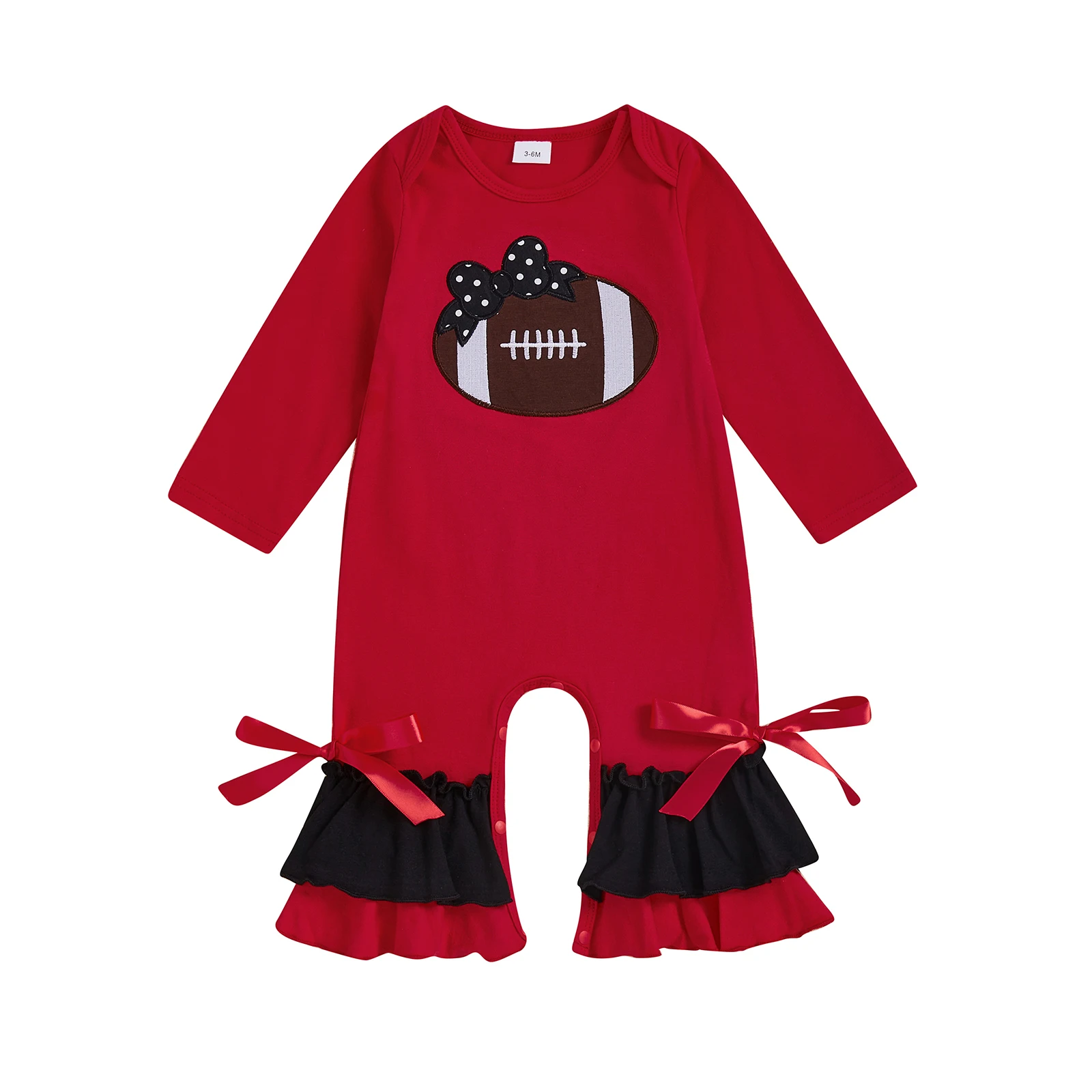 

Baby Girl Football Romper Rugby Embroidered Long Sleeve Layered Flare Jumpsuit Cute Fall Clothes