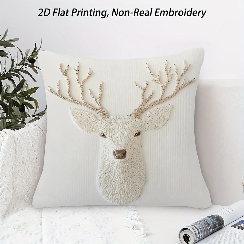 2D plane 1 elegant deer head print Bohemian style decorative pillow cover home decoration suitable for sofa bed chair