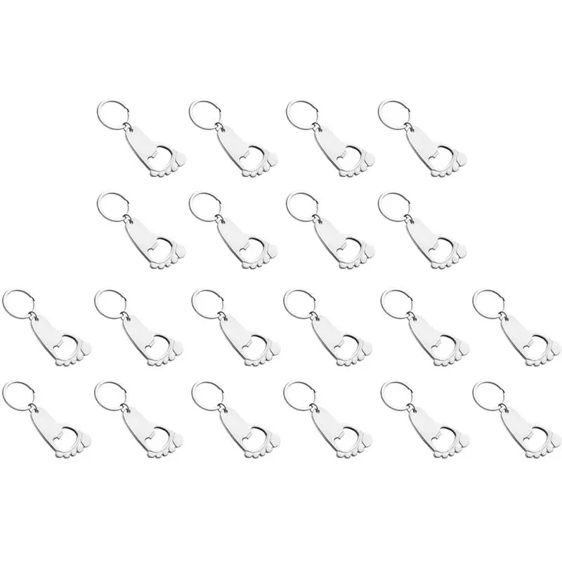 B03C-20Pcs Creative Keychain Beer Bottle Opener Baby Foot-Shaped Keychain Chain Ring Shower Gift Boy Girl Birthday Souvenir