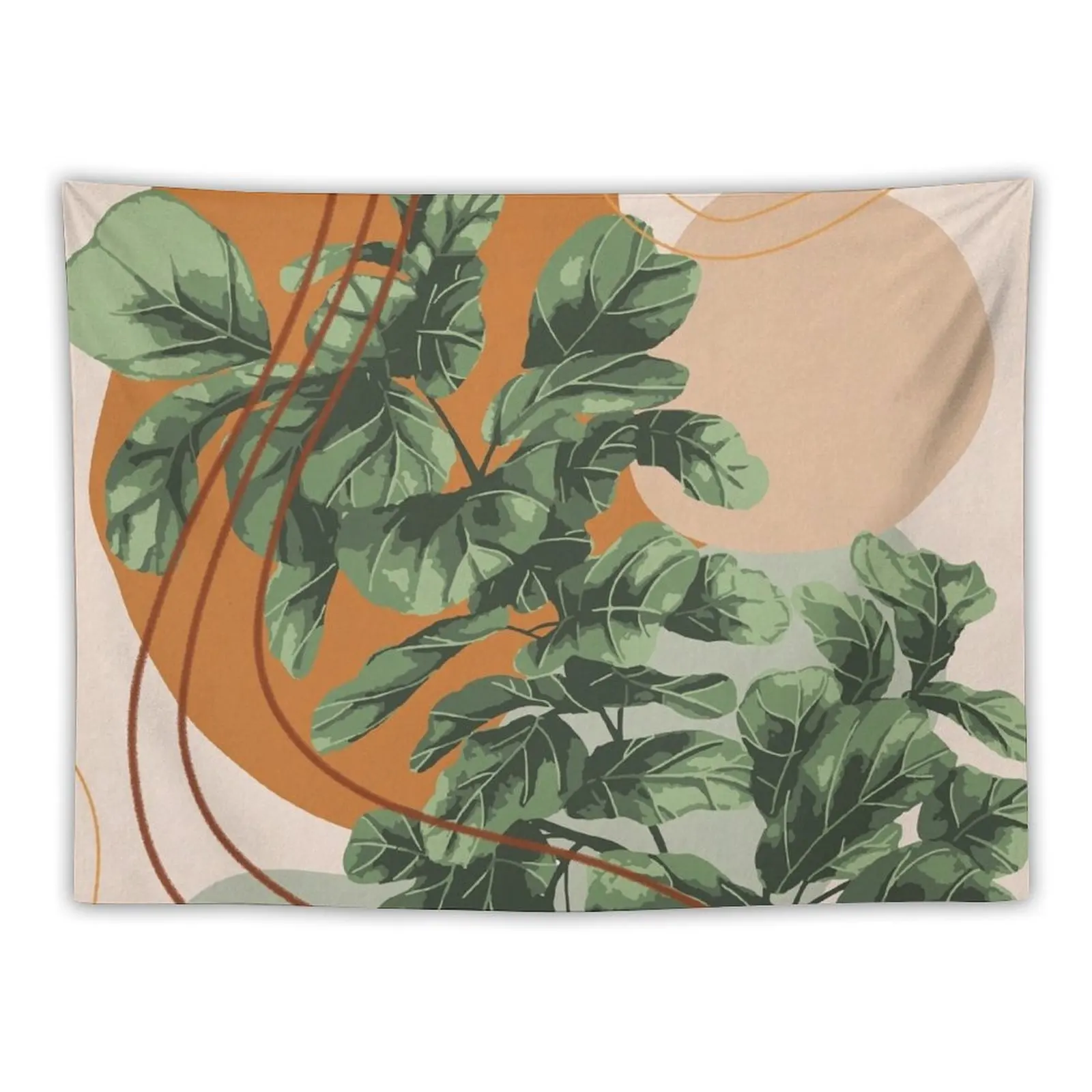 Mid Century Modern, Abstract Plant Illustration, Fiddle Leaf Fig Art Tapestry Decorative Wall Murals Tapestry