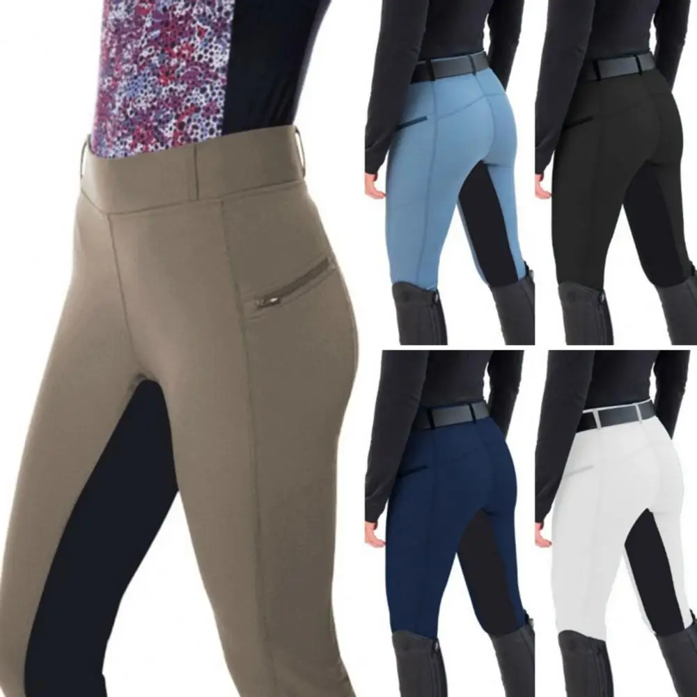 Pantalon d\'équitation taille haute pour femme, pantalon équestre assressenti, poches zippées, coupe couvertes, respirant, cheval, document