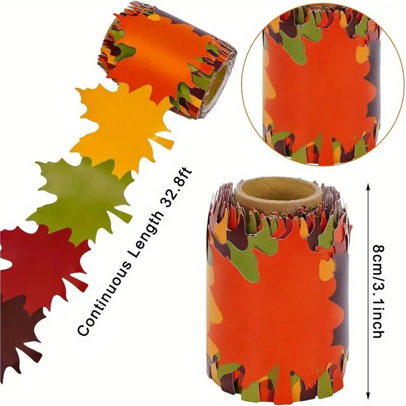 1 roll of border decoration in various colors, maple leaf shape die-cut fabric for bulletin boards, classroom walls, and autumn decoration