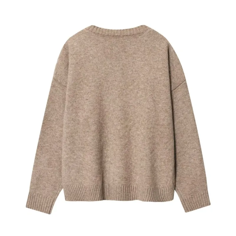 เสื้อสเวตเตอร์ผู้หญิง HipSeam ผ้าเนื้อนุ่ม สไตล์ลำลอง สำหรับฤดูใบไม้ร่วง ดีไซน์เรียบง่าย คอวี แขนยาว แต่งขอบยางยืด เสื้อครอปสั้น
