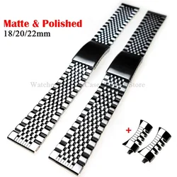 18mm 20mm 22mm Solid Metal Polished Matte Strap Band for Omega for Seamaster Nine Beads Curved End Men Quick Release Bracelets