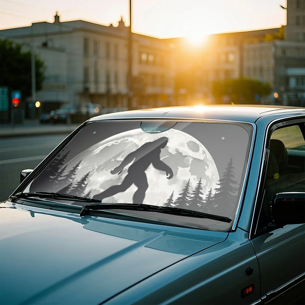 

1pc, Funny Bigfoot Car Windshield Sunshade Foldable Front Window Sun Shade UV Ray Reflector Heat Blocking Auto Sunshade Visor Pr