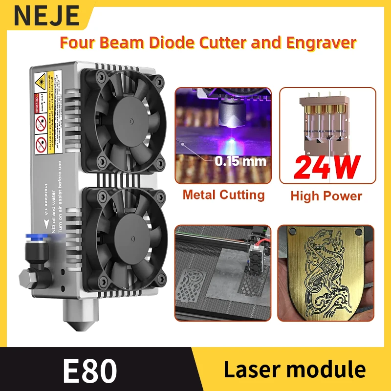 NEJE 120W E80 Fixed-Focus Laser Module 4xLD Array Lens Compression Light Path，for Wood Cutting Carving and Metal Cutting Tools