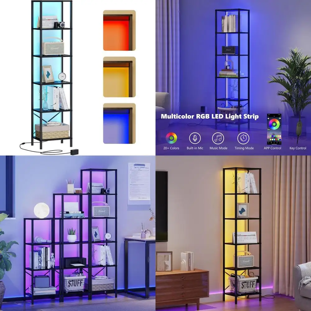 

Высокий узкий книжный шкаф с 6 полками и LED-подсветкой, стальной каркас, полка для хранения и демонстрации для гостиной, спальни, домашнего офиса, кабинета, бара