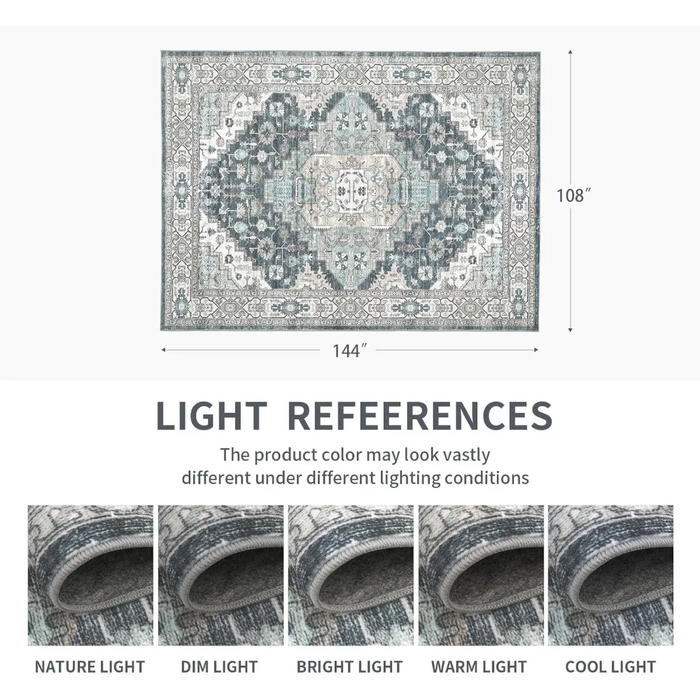 Vintage 9x12 Area Rug for Living Room - Soft, Low Pile, Non-Slip, and Stain Resistant Carpet