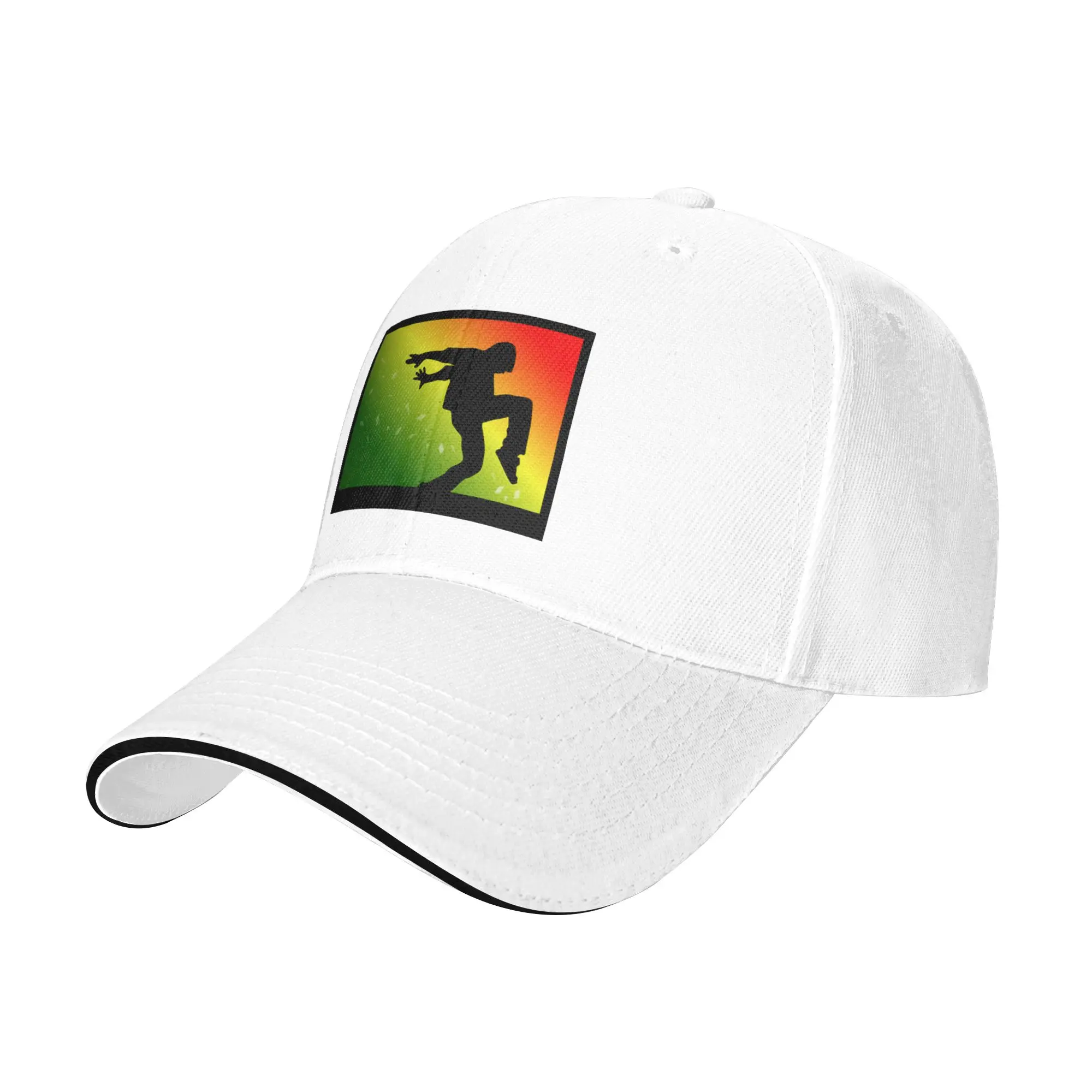 Reggae Dancer In Black Silhouette With Red  Green  and Yellow Colored Art Gift For Children Men Women A Baseball Cap Hat