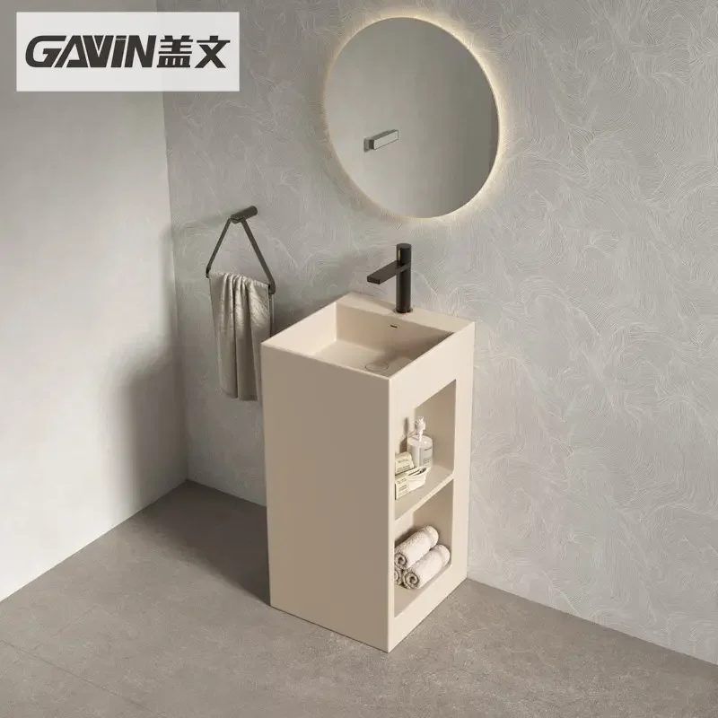 sBc Modern Square Artificial Stone Washbasin with Storage Pedestal for Bathroom Vanity Sink