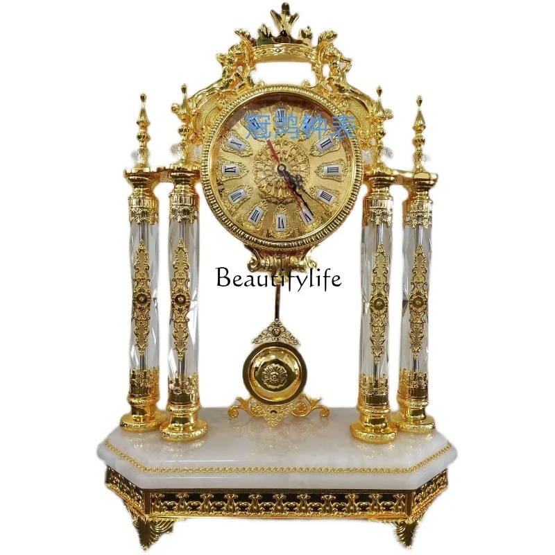 

European-Style Golden Living Room Desk Clock European Entry Lux Crystal Study Mute Clock