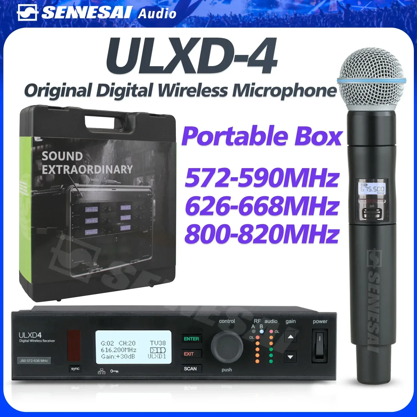 SENNESAI ULXD4 Single Channel Wireless Microphone For Stage Performance 500/600/800Mhz True Diversity System Beta58 KSM8 KSM11