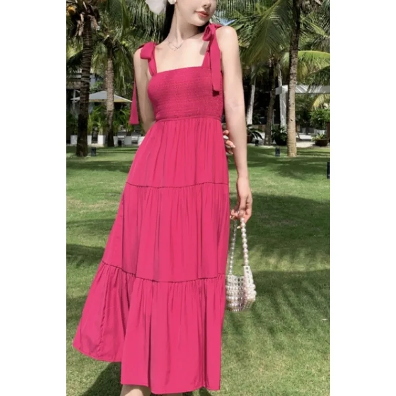 Vestido plisado de cintura alta para mujer, prenda acampanada de Hada, Estilo vintage, mariposa, elegante, para playa y vacaciones de verano