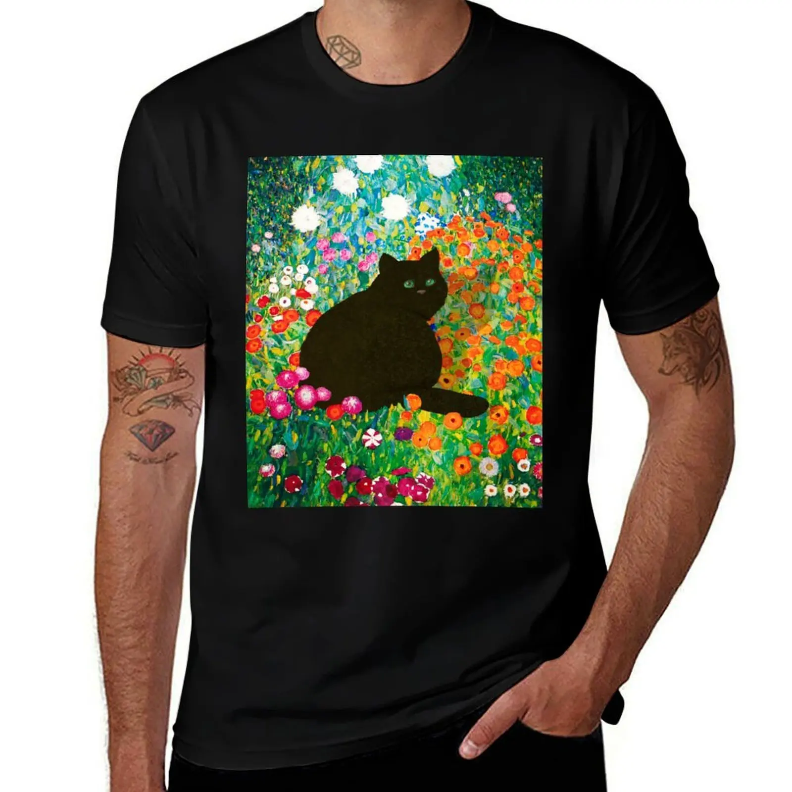 

Gustav Klimt Cat ,Klimt Garden Cat , Funny Cat mom gift, Black Art T-Shirt tees plain t shirts men