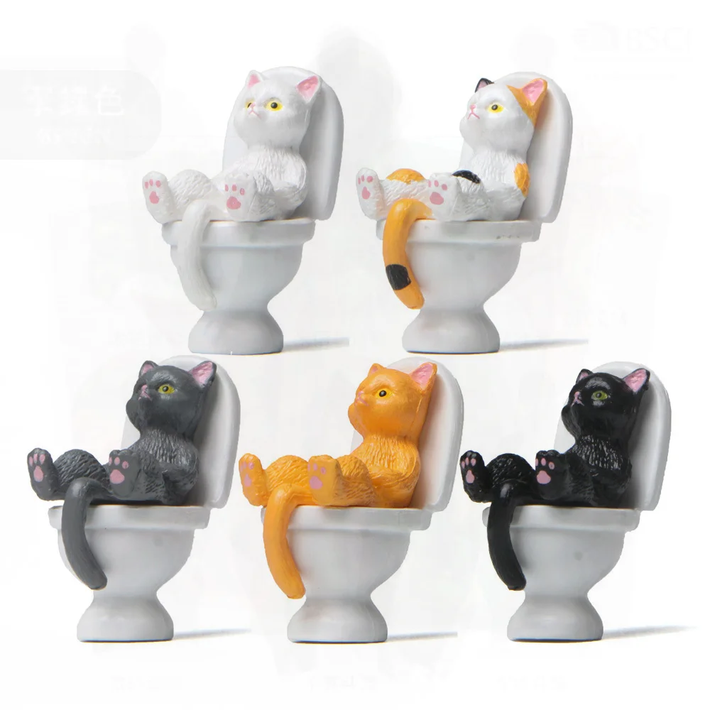 Gato de dibujos animados, gatito, decoraciones para el baño de escritorio, juguete de peluche de 5 estilos, artesanía de resina de plástico, paisaje, muñeca que cubre el vientre, gato Liying