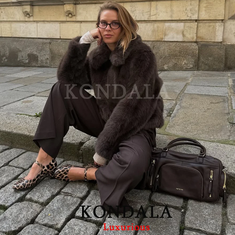 KONDALA Chic Gray Faux Fur Coats Zipper Long Sleeve Thick Warm Jackets Fashion 2025 Autumn Winter Thick Warm Outwears