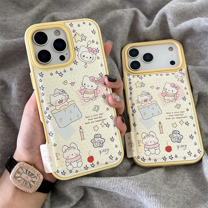

Korean Cute Star Cat Phone Case For iPhone 17 Pro 14 15 16 Pro Max Back Cover Leather Cartoon Protective Cases Shockproof Funda