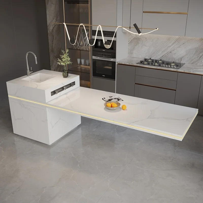 Light luxury rock plate suspended island table integrated customization open kitchen small apartment guide table