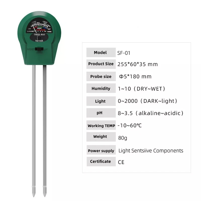 Soil Tester 3 in 1 Soil Moisture PH Meter Acidity Humidity Flower Tester Temperature Acidity Measurement Tool