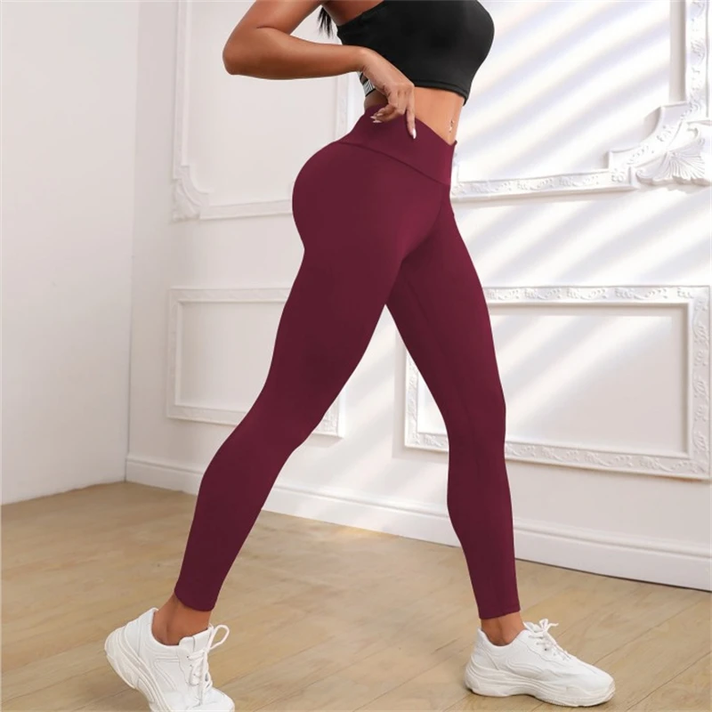 Leggings de treino cintura alta feminina, calça casual ioga, controle de barriga, bodycon de saída