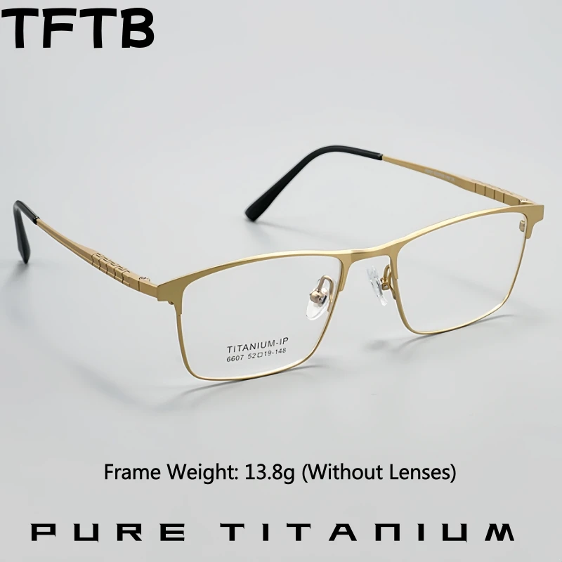 

TFTB Luxury Business Men's Pure Titanium Glasses Ultra-light Flexible Retro Square Optical Prescription Eyeglasses Frame 6607YY
