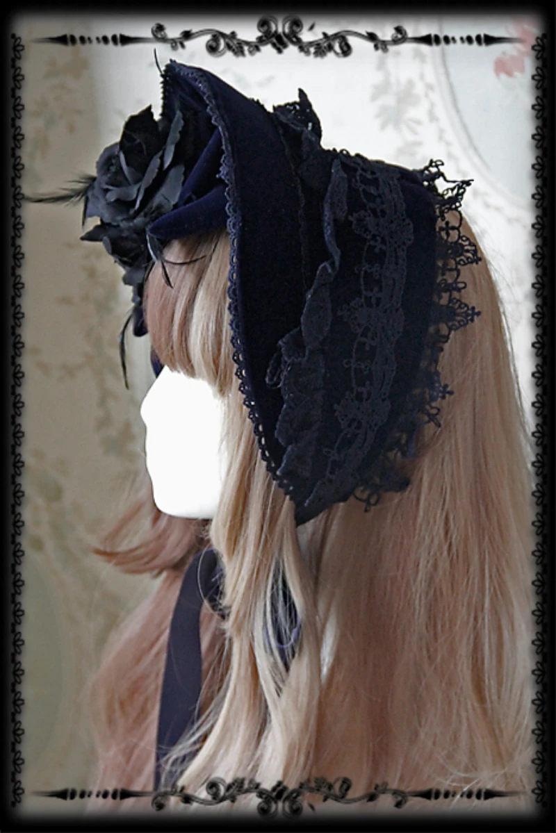 Rose Sanctuary ~ Lolita Retro Lace Trimming Victorian Half-head Bonnet by Infanta French Lolita Style Vintage Victorian Sun Hat