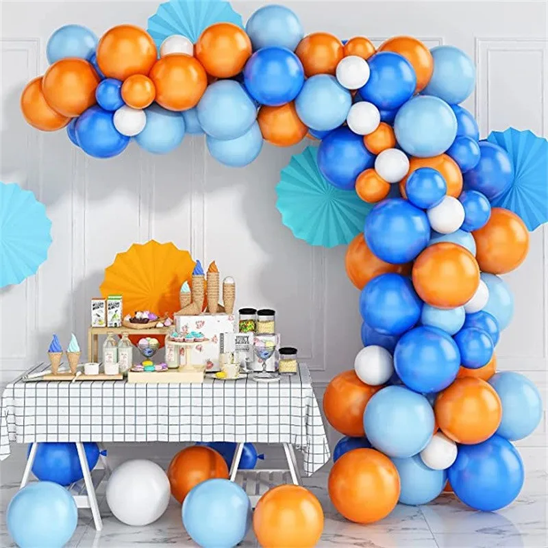 93pcs Blue Balloon Garland Arch Kit White Orange Balloons Decor Baby Baptism Shower Birthday Wedding Bachelor Party Decoration