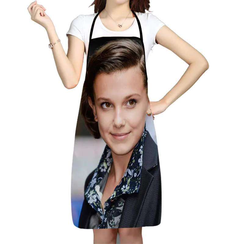 Millie Bobby Brown Printed Kitchen Cooking Baking Aprons Home Cleaning 68*95cm Oxford Fabric For Women Man Home Delantal Cocina