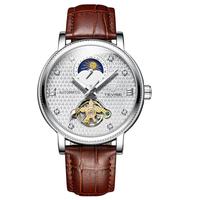 Fashion Tevise Top Brand Watch Men Automatic Mechanical Tourbillon Moon Phase Leather Strap Luminous Casual Sports