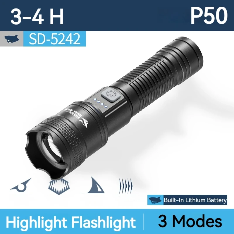 Smiling Shark SD5242 Rechargeable Flashlight, P50 LED Handheld