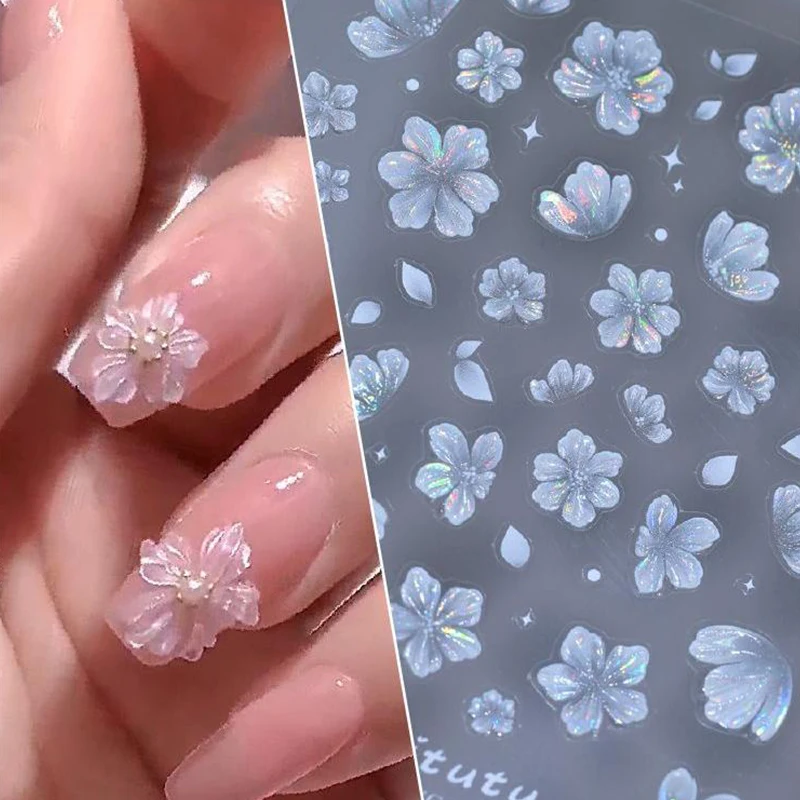 Fashion Sweet Flower Nail Sticker Creative Embossed Three-dimensional Flower Nail Sticker Exquisite Decoration Nail Stickers