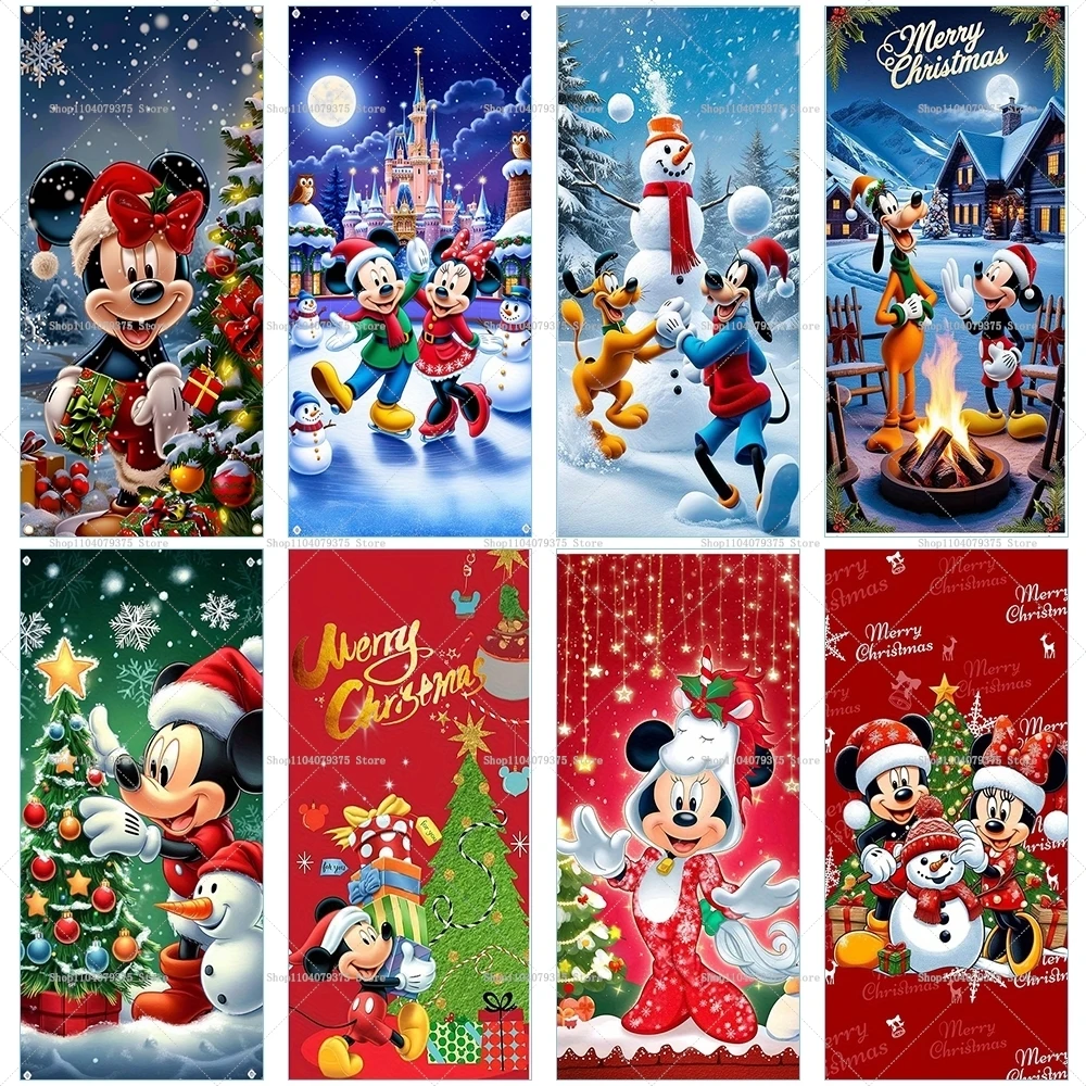 1pc Disney Mickey Minnie Door Cover Banner Christmas Party Photography Background Indoor Outdoor Porch Background Decorations