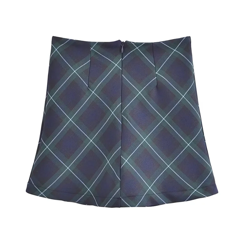 KEYANKETIAN 2024 New Launch Women's Argyle Plaid Mini Skirt Preppy Style Summer Zipper High-Waisted A-Line Skirt Vintage Skort