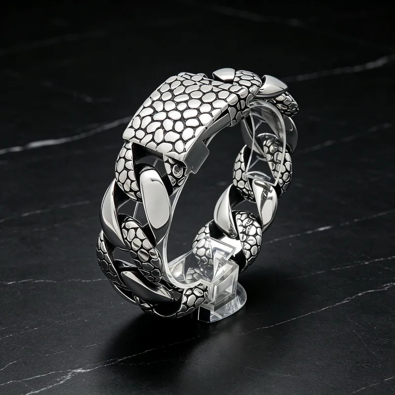 Kalen 25mm Heavy Snake Scale Cuban Link Bracelet for Men Punk Stainless Steel Larger Biker Jewelry Hip Hop Wristband Gift