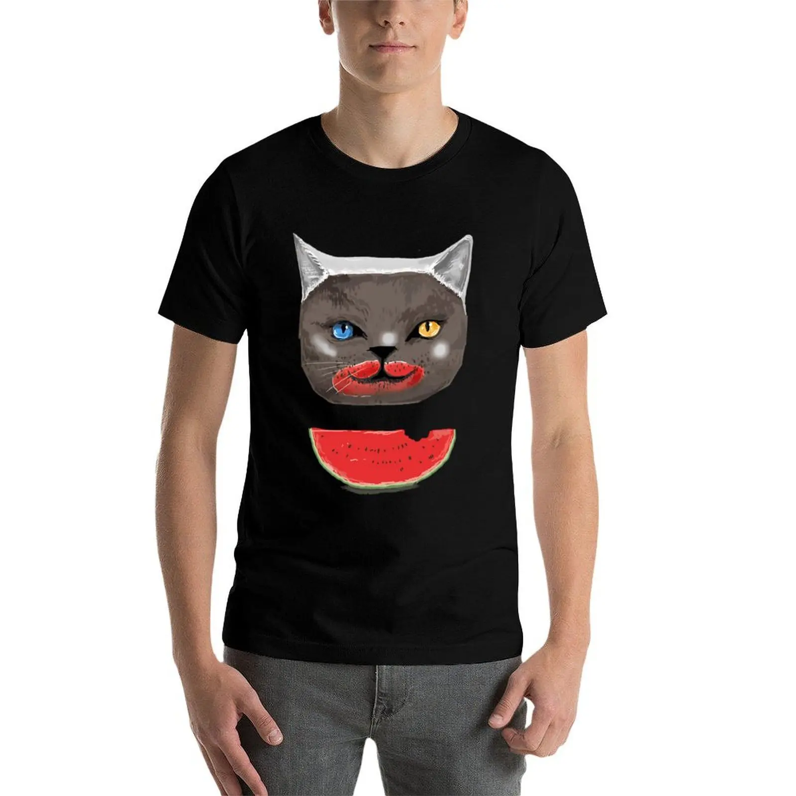 

Cat and watermelon \t T-Shirt cotton tshirt 100% man t shirt luxury T-Shirt