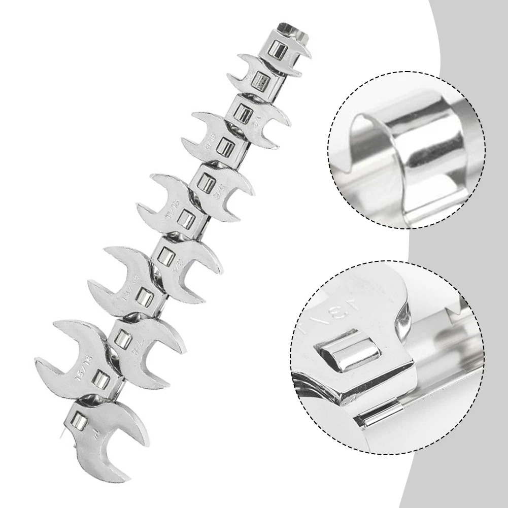 11 Piece Crowfoot Wrench Set Chrome Plated Carbon Steel 38 Inch Drive with Metric and SAE Sizes for Tight Space Applications