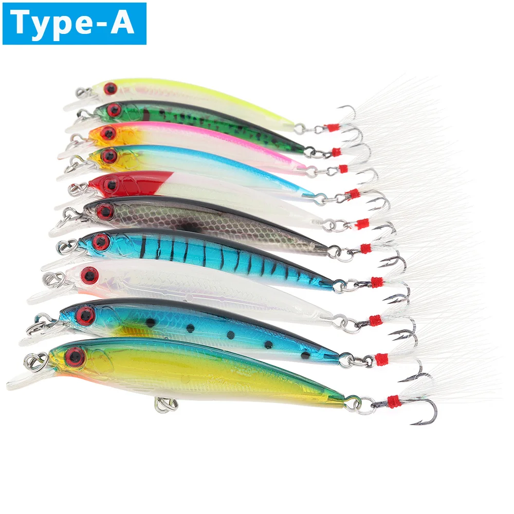 10pcs Artificial Hard Fishing Lure 10g 10cm Tackle Crankbait Minnow with 3D Eyes and Steel Ball