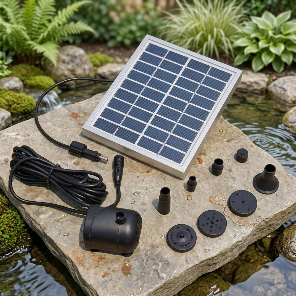 DC 2W For Solar Fountain Pump for Outdoor Garden Rockery Pond Fish Tank 9V Panel 150L/h Head 0.8-1.5m Brushless