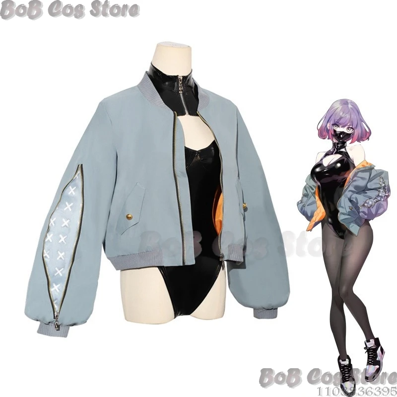 Luna Astrum Anime Cosplay Costume Wig Black PU Leathern Bodysuit Jumpsuit Coat Socks Mask Sexy Girl Women Holloween Customized